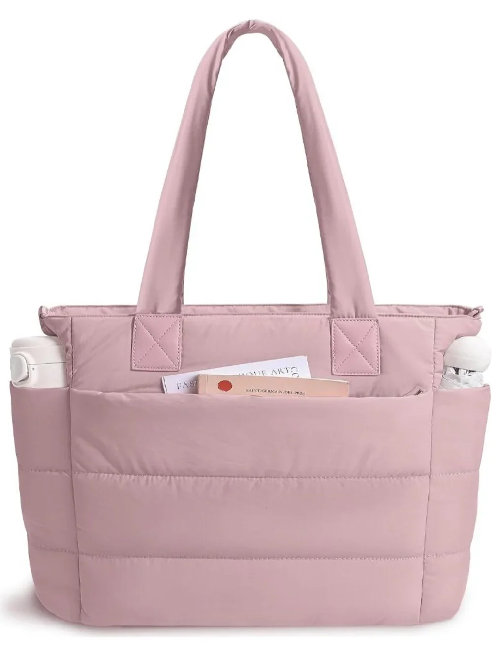👜Women's Dark Pink Quilted Puffer Tote Bag Lightweight Work For Travel Handbags